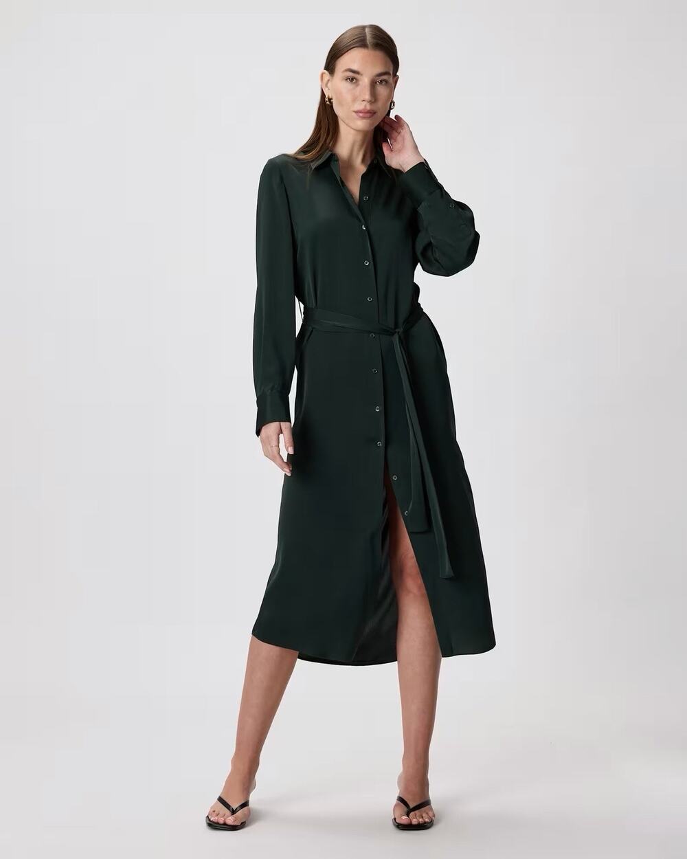 Quince 100% Silk Twill Utility Midi Shirt Dress Minimalist Capsule Size Medium